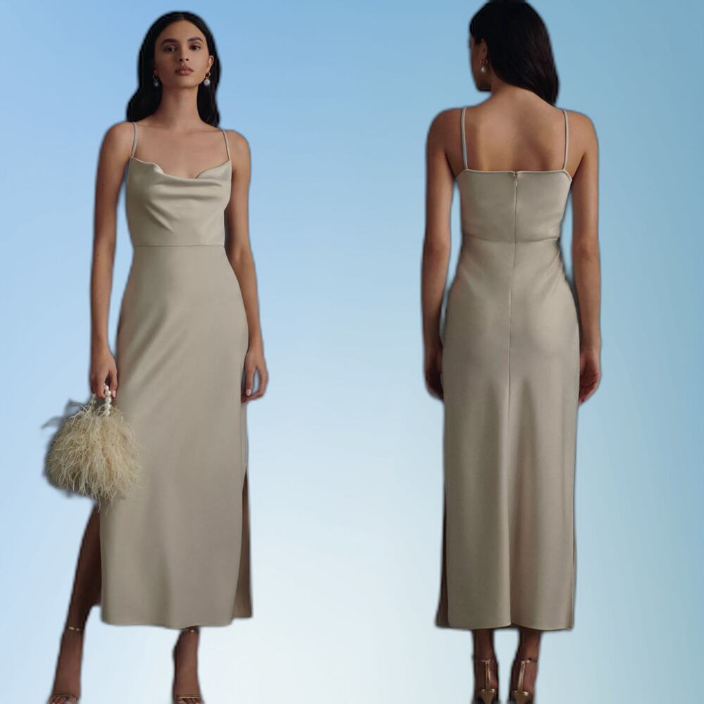BHLDN Cali Satin Midi dress champagne Anthropologie wedding 4 EUC MSRP $185